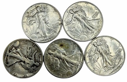 (5) Silver U.S. Walking Liberty Half Dollars (1939-1946)