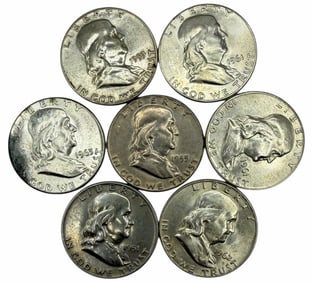 (7) U.S. Silver Franklin Half Dollars, 1951-1963