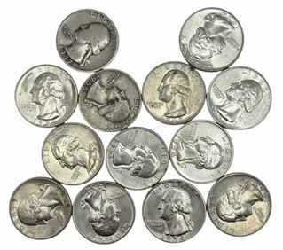(13) U.S. Silver Washington Quarter Dollars, 1937-1954