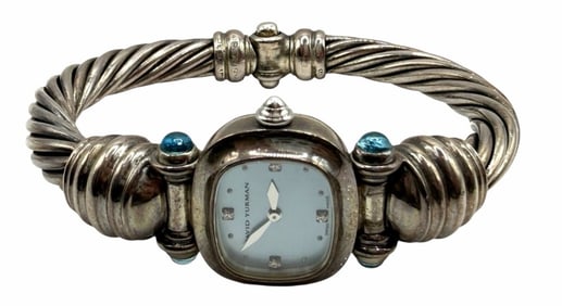 David Yurman Sterling Diamond and Blue Mother of Pearl Dial Ladies Wristwatch