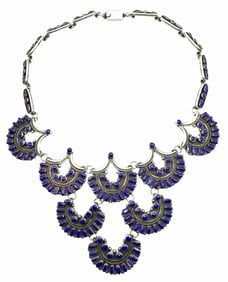 Vintage Mexico Sterling Silver Lapis Chandelier Choker Necklace