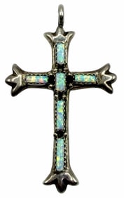 G&L Leekity Sterling Silver and Opal Cross Pendant
