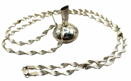 WKW Wesley Whitman Sterling Silver Navajo Water Pitcher Pendant and Sterling Twisted Chain