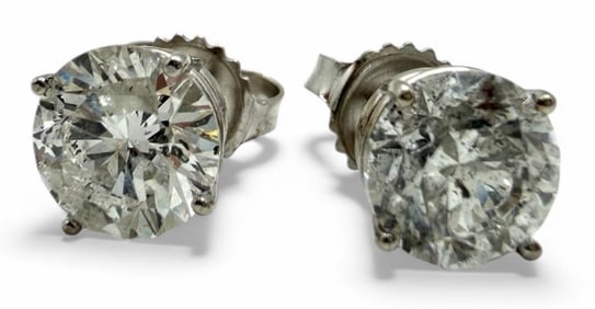 14K White Gold 3.06ctw Round Brilliant Cut Dimond Earrings