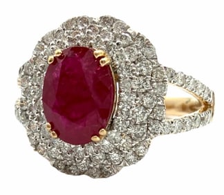 Platinum Two Tone 2.47ctw Natural Mozambique Ruby Corundum and Diamond Ring