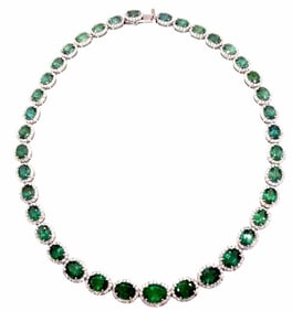 Platinum 60.07ctw Emerald and Diamond Necklace