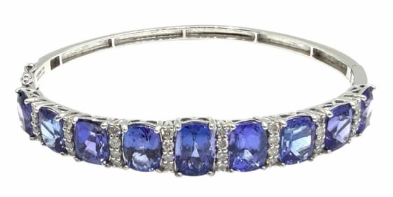 Platinum 21.57ctw Tanzanite and Diamond Bangle Bracelet