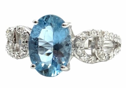 14K White Gold 2.03ctw Lady's Diamond and Aquamarine Ring