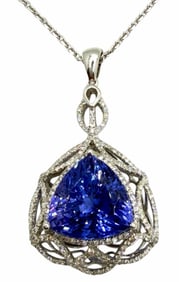 14K White Gold 16.97ctw Tanzanite and Diamond Pendant