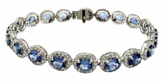 Platinum 13.9ctw Natural Sri Lanka Sapphire Corundum and Diamond Bracelet
