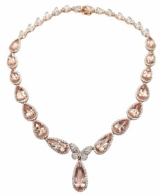 14K Rose Gold 67.25ctw Morganite and Diamond Necklace