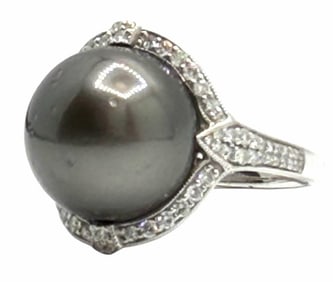 Platinum 0.51ctw South Sea Pearl and Diamond Ring