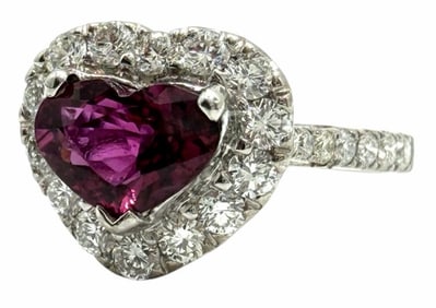 18K White Gold 1.78ctw Natural Unheated Ruby Corundum and Diamond Ring