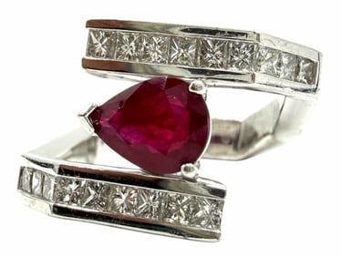 Platinum 1.92ctw Burmese Ruby and Diamond Ring