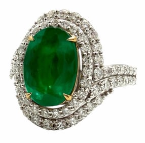 Platinum 18K Yellow Gold 3.34ctw Natural Brazilian Emerald Beryl and Diamond Ring