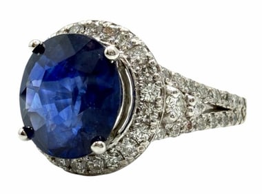 14K White Gold 3.84ctw Natural Blue Sapphire Corundum and Diamond Ring
