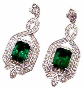 Platinum 6.18ctw Natural Emerald Beryl and Diamond Earrings