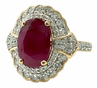 Platinum Two Tone 3.62ctw Natural Burmese Ruby Corundum and Diamond Ring