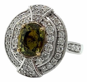 Platinum and 18K Yellow Gold 2.59ctw Natural Color Change Alexandrite Chrysoberyl and Diamond Ring