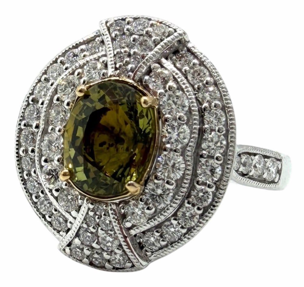 Platinum and 18K Yellow Gold 2.59ctw Natural Color Change Alexandrite Chrysoberyl and Diamond Ring (1 of 10)