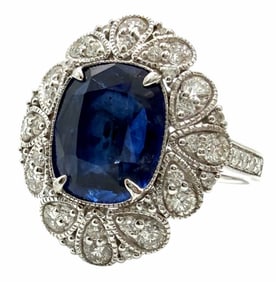14K White Gold 4.83ctw Natural Sri Lanka Blue Sapphire Corundum and Diamond Ring