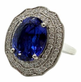 Platinum 8.13ctw Natural Tanzanite Zoisite and Diamond Ring