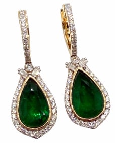 14K Two Tone Gold Emerald Beryl and Diamond Earrings