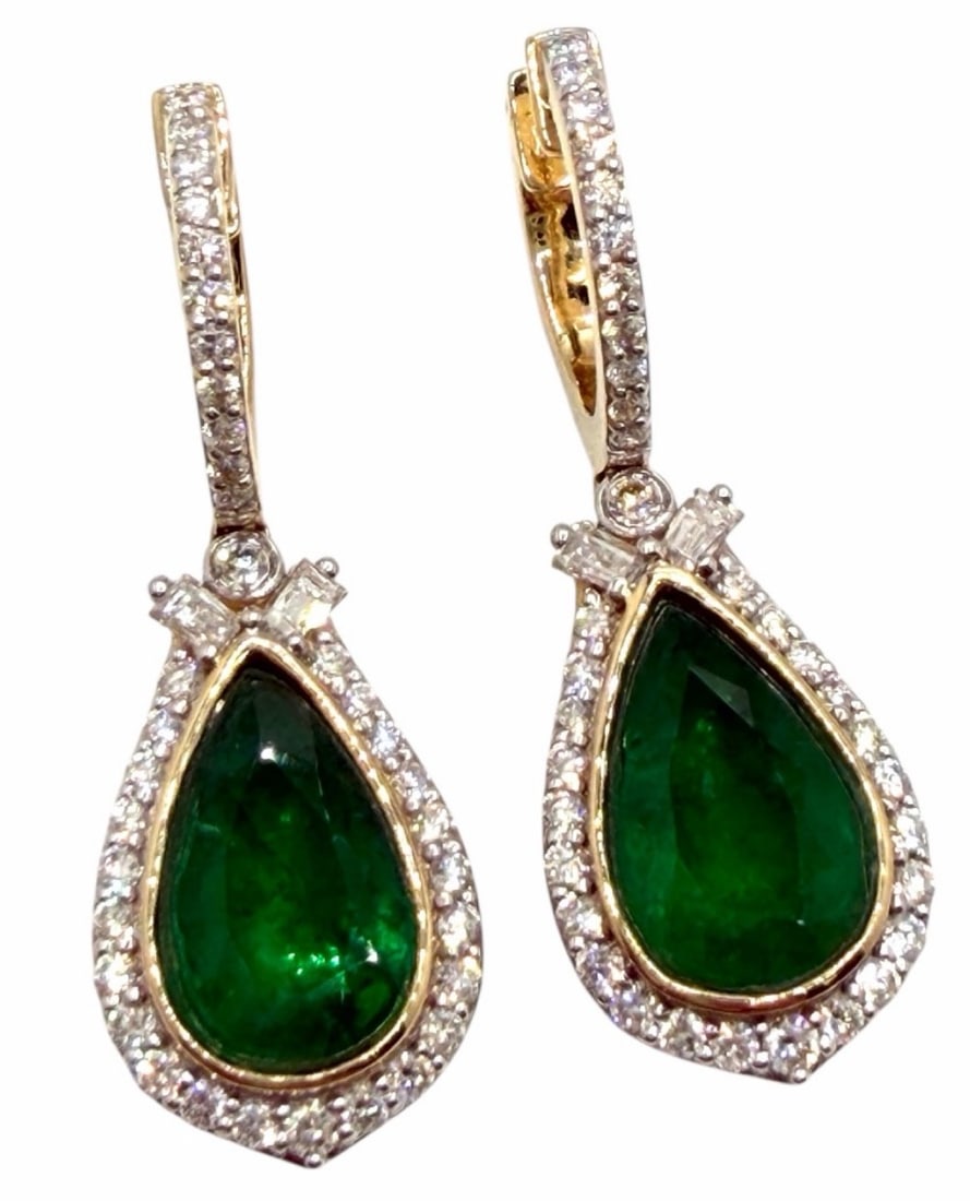 14K Two Tone Gold Emerald Beryl and Diamond Earrings (1 of 9)
