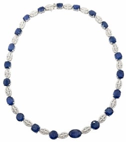 Platinum 57.7ctw Sapphire and Diamond Necklace