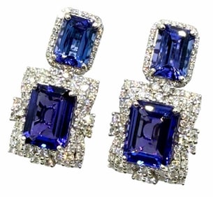 Platinum 15.6ctw Natura; Tanzanite Zoisite and Diamond Earrings