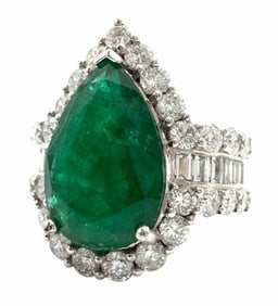Platinum 7.57ctw Emerald and Diamond Ring