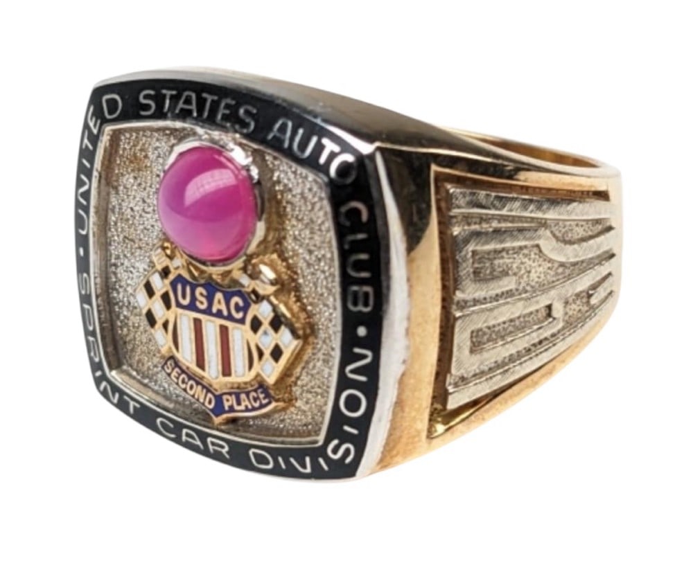 Larry Dickson 14k Yellow Gold USAC 1971 Sprint Car Division Ring: Larry Dickson 14k gold USAC 1971 Sprint Car Division Ring. The ring is size 10 and weighs approximately 16.4 grams.