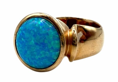 14k Yellow Gold and Round Cut Opal Cocktail Ring