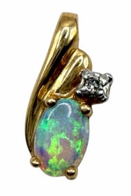 10k Yellow Gold Diamond and Opal Pendant