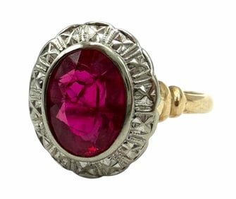 10k Yellow & White Gold and Oval Cut Ruby Dinner Ring
