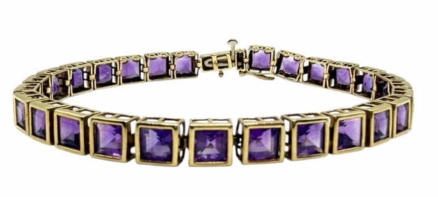 14k Yellow Gold and Amethyst Tennis Bracelet