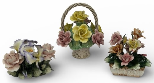 Capodimonte Italy Porcelain Floral Arrangement Hand Painted Centerpieces