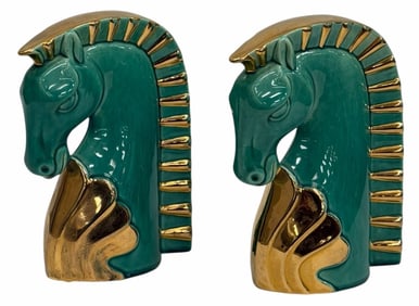 Vintage Royal Haeger Style Glazed Pottery Horse Heads