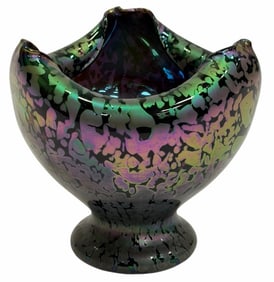 Antique Loetz Style Oil Spot Amethyst Iridescent Glass Vase