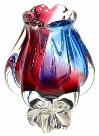 Josef Hospodka Style Hand-Blown Pink and Blue Glass Vase