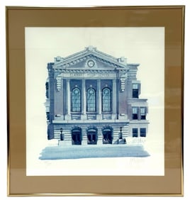 Scott L Hendrie (Elkhart,IN) Old Elkhart High School Watercolor Signed Print 480/1000 Framed