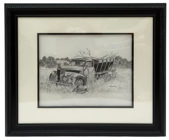 Don Sheline "1940 Studebaker 1.5 Ton Truck" Original Singed & Framed Pencil Drawing