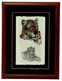 Kelby D. Love (1959-2018) Elkhart, IN. Signed Leopard Artworks Framed
