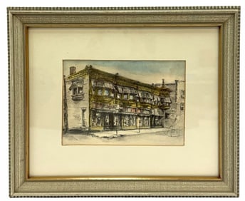 Katherine Barnhart (1912-1998) Watercolor Print of Old Indiana Michigan Electric Company Elkhart,IN