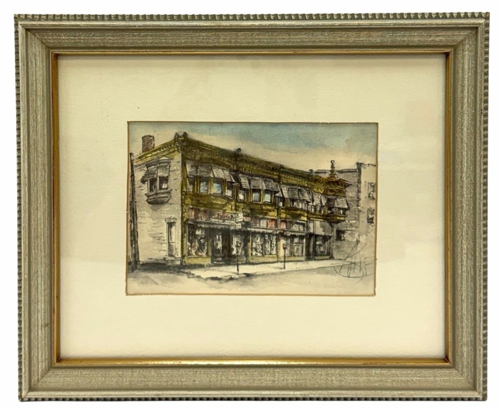 Katherine Barnhart (1912-1998) Watercolor Print of Old Indiana Michigan Electric Company Elkhart,IN (1 of 8)