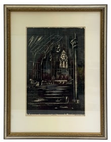 1978 Phillip E Monteith (Elkhart,IN) Woodcut "Sanctuary" Signed Framed