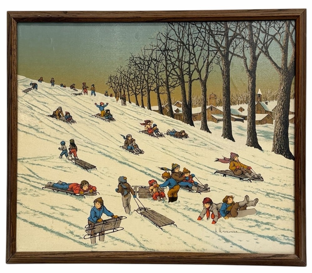H. Hargrove Sledding Hill Serigraph Framed (1 of 5)
