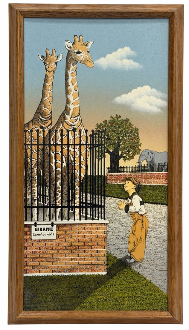 H. Hargrove Boy With Giraffes At The Zoo Serigraph Framed (1 of 4)
