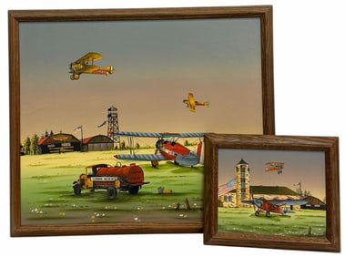 Set of C. Carson Airplane Scenes Serigraphs Framed