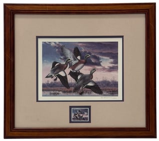 1991 Ken Bucklew Signed Duck Print 1710/2000 & Indiana Sponsor Stamp Framed